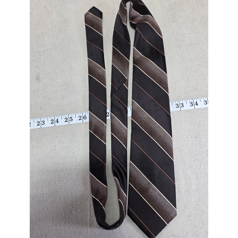 Vintage JCPenney The Mens Shop Brown Striped Polyester Necktie Portugal 4 Inch